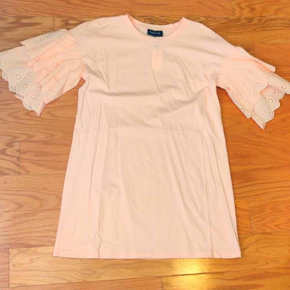 Light Peach Crew Neck Tunic Mini Dress